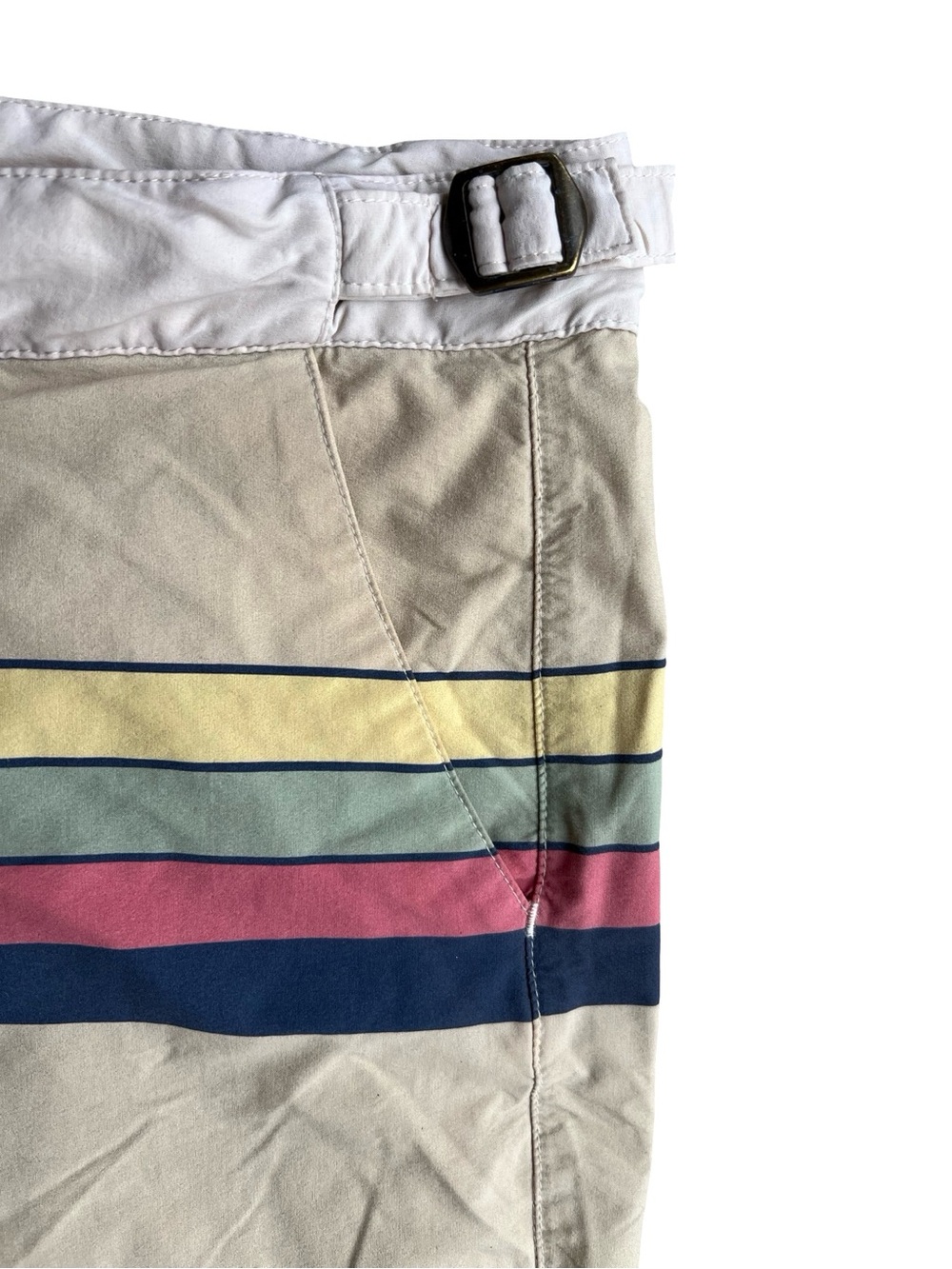 MARINE LAYER 5” Swim Trunks Board Beach Shorts 34 Khaki Multi-Stripe Retro Surf - Picture 4 of 11